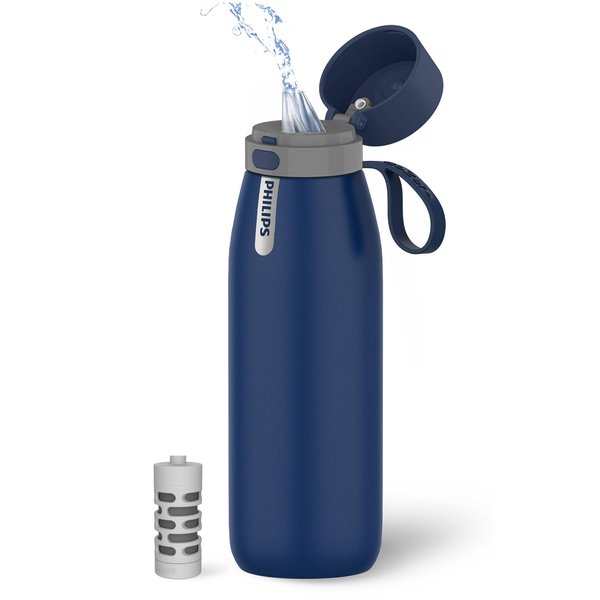 PHILIPS Filtered Water Bottle, Insulated Stainless Steel Water Purifier Bottle for Daily Life & Travel, BPA Free with GoZero Everyday Filter for Cleaner & Tastier Tap Water, Keeps Cold, 32 oz