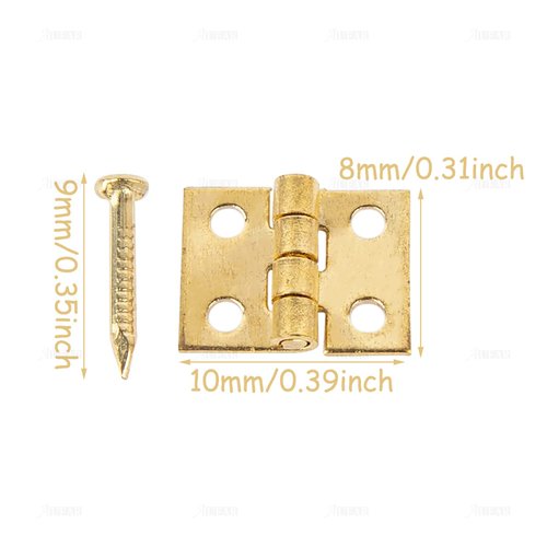 AUEAR, 50 Pack Miniature Hinges Hardware Jewelry Box Tiny Hardware with 200 Pieces Screws 180 Degree Rotation for Miniature Furniture Craft Closet Cabinet (Gold)