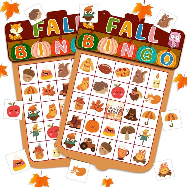 JUESMOS Fall Bingo Game for Kids Adults Fall Games Bingo Cards Autumn Party Games 24 Players Fall Bingo Harvest Game Fall Thanksgiving Game Supplies for School Classroom Family Activities Party Favors