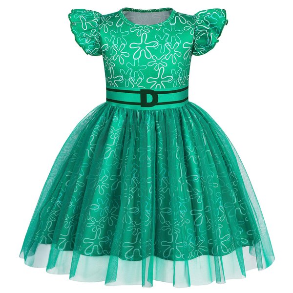 HenzWorld Disgust Costume Dress for Girls Inside&Out 2 Cartoon Disgust Costume Fancy Dress Up Flutter Sleeve Tulle Dresses Pretend Play Christmas Birthday Gifts Outfit Green Size 10 9-10 Years