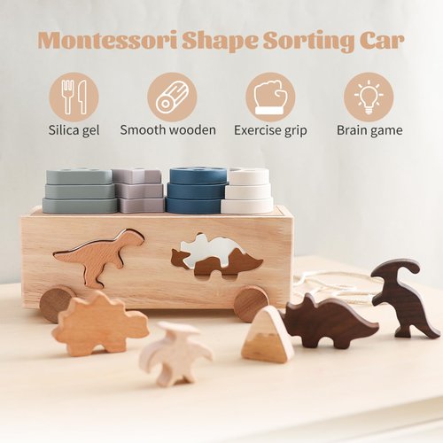 Samonyed Montessori Toys for 1 2 3 Years Boys Girls，Wooden Educational Toys for Baby, Shape Sorting Toys，Wood Preschool Learning Fine Motor Skills Game，1-3 Year Old Boys Girls Birthday Gift