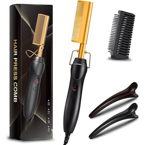 KingAcc Electric Hot Comb, 450 F High Heat Hair Straightener Comb, Ceramic Pressing Comb for Black Hair Wigs, with Anti-Scald Case, Dual Voltage and 60 Min Auto Shut-Off