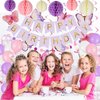 YEOCU Birthday Decorations, Happy Birthday Banner with Birthday Balloons, Honeycomb Balls, Hanging Swirls, Circle Dots Garland, Happy Birthday Party Decorations for Women Men Boys Girls (Purple)