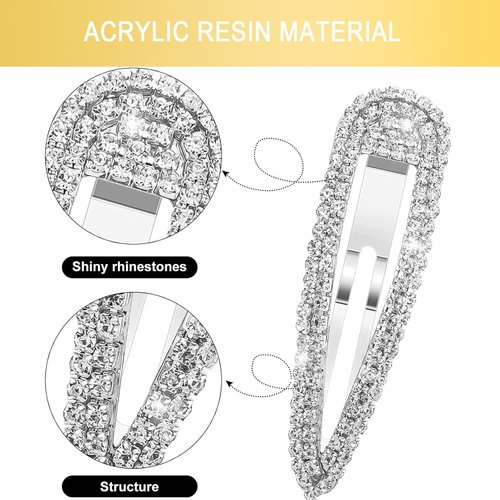 5Pcs Rhinestone Snap Hair Clips, Water Drop Crystal Snap Hair Barrettes, Glitter Shining Metal Snap Hair Clips, Glittering Hairpins Headwear Hair Accessories for Girls Women (Type E)