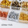 Holographic Nail Glitter Gold Foils for Kit, 12 Grids Sparkly Ultra-Thin Aluminum Foil Nail Art Flakes Designs, Powder Nail Glitters Sequins Acrylic Supplies DIY Manicure Charms Decorations, for Women
