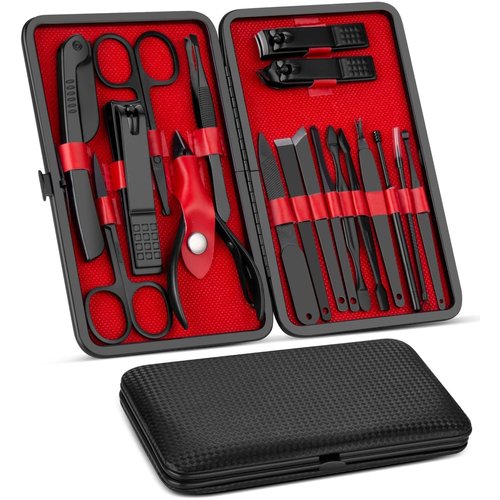 Manicure Set, Pedicure Kit, Nail Clippers, German High Carbon Stainless Steel Professional Grooming Kit, 18 In 1 Nail Tools with Black Luxurious Travel Case For Men and Women 2023