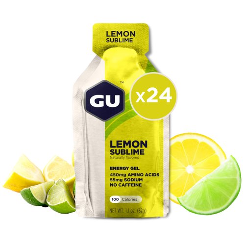 GU Energy Original Sports Nutrition Energy Gel, Vegan, Gluten-Free, Kosher, and Dairy-Free On-the-Go Energy for Any Workout, 24-Count, Lemon Sublime