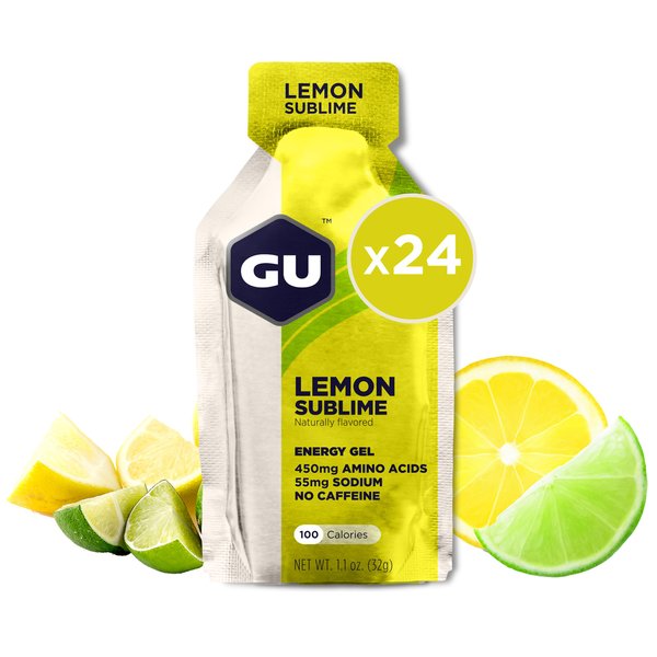 GU Energy Original Sports Nutrition Energy Gel, Vegan, Gluten-Free, Kosher, and Dairy-Free On-the-Go Energy for Any Workout, 24-Count, Lemon Sublime