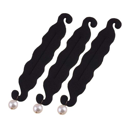 3PCS Magic Donut Bun Maker with Pearl Pearl Foam Sponge Donut Bun Maker Clip Hair Styling Tools Hair Accessories for Women Girls (Black)