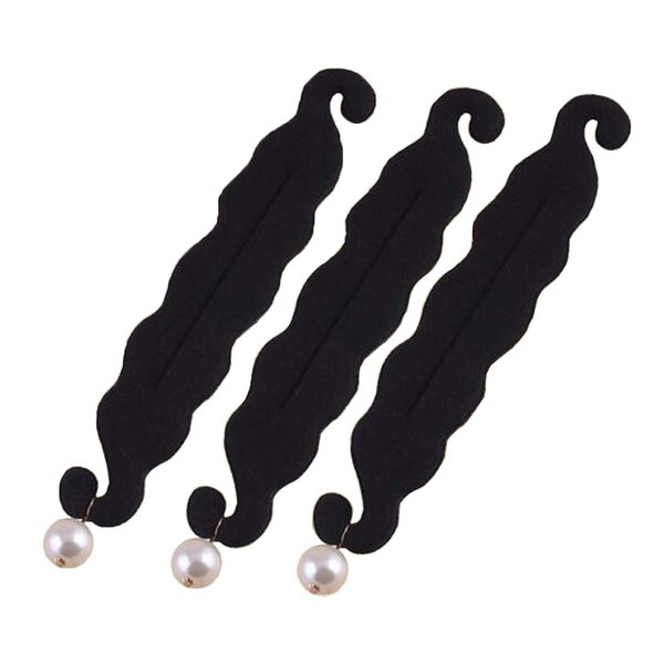3PCS Magic Donut Bun Maker with Pearl Pearl Foam Sponge Donut Bun Maker Clip Hair Styling Tools Hair Accessories for Women Girls (Black)