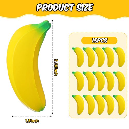 Kasyat 15 Pieces Banana Stress Toys Stretchy Bananas Stress Toys Banana PU Toys Relief Banana Stress Balls Tiny Party Supplies for Stress Relief Party Favors (2.36 Inches)
