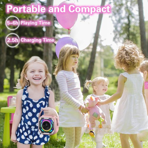 Mini Karaoke Machine for Kids Adults, Portable Bluetooth Speaker with 2 Wireless Karaoke Microphones, Singing Machine Christmas Toys Birthday Gifts for Girls Boys Ages 3 4 5 6 7 8 9 10 11 12+ (Pink)