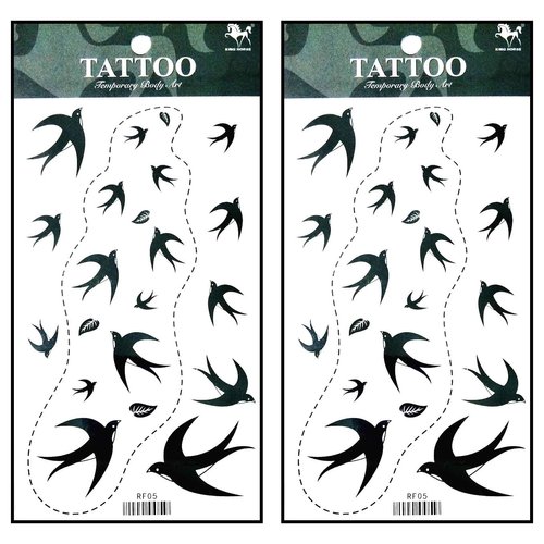 Tattoos 2 Sheets Black Bird Dove fly Temporary Fake Tattoos Fantasy Fashion Women Sexy Body Painting Tatoo Sticker for Kid Teens Men Women