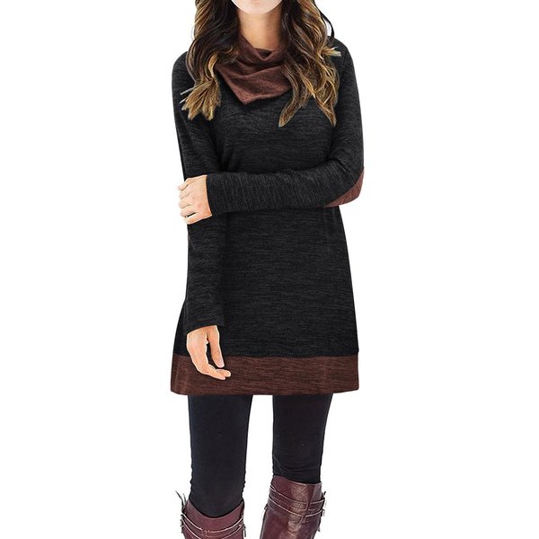 STYLEWORD Women's 2023 Winter Dress Holiday Fall Fashion Dress Tunic Tops for Leggings Long Sleeve Cowl Neck Tunic Dress(Black,L)