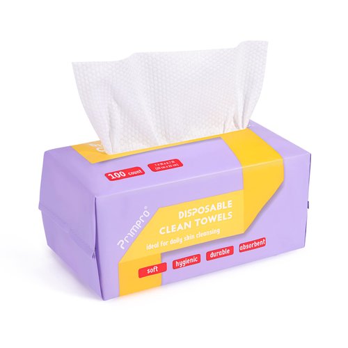 Primpro 100 Count Disposable Face Towels for Bathroom Guest Hand Washcloth Lint-Free Dry Wipes Biodegradable Facial Cleansing Towelettes Ultra Soft Makeup Remover Towels (100 Count 1 Pack)