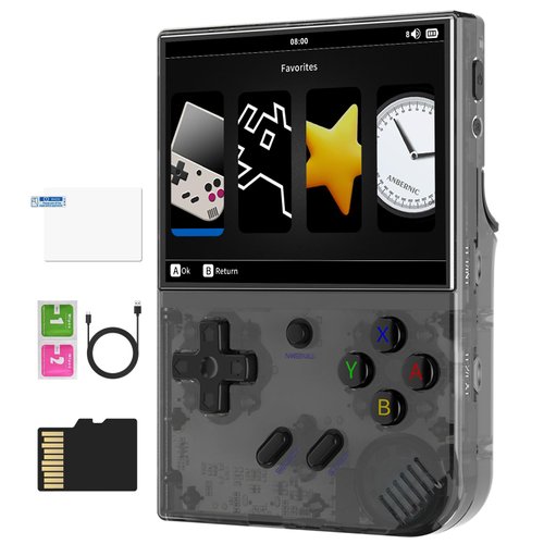 RG35XX 2024 Retro Handheld Game Console Linux System HD and TV Output 3.5 Inch IPS Screen 64G TF Card 5500+ Classic Games 2600mAh Battery( RG35XX 2024 Black)