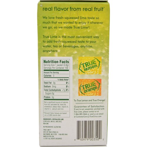 True Lime and True Orange Bulk Dispenser Packets 100ct (2pk Variety). Sugar Free, Natural Flavored Water Enhancer, Packets Are Great Powdered Drink Mix for Paleo Diet, Atkin's Diet.