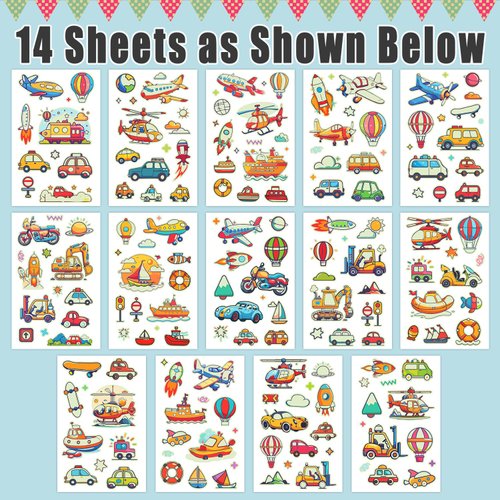 Partywind 145 Styles Glow Transportation Temporary Tattoos for Kids, Luminous Construction Tractor Trucks Excavator Tattoo Stickers Special for Boys Birthday Party Supplies Games (14 Sheets)