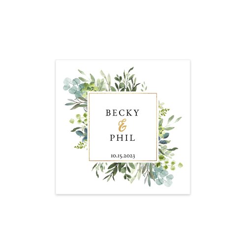 Greenery Wedding Personalized Beverage Napkins / 100 Custom Anniversary Cocktail Napkins / 4 3/4" x 4 3/4" Elegant Lush Floral Square Napkin Design / 3 Ply Bridal Shower Couples Party Décor
