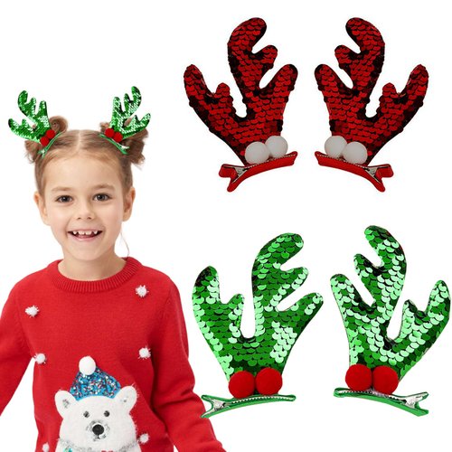 4pcs Christmas Hair Clips Glitter Antler Hair Clip for Women Xmas Hair Clips Sequins Christmas Hair Accessories