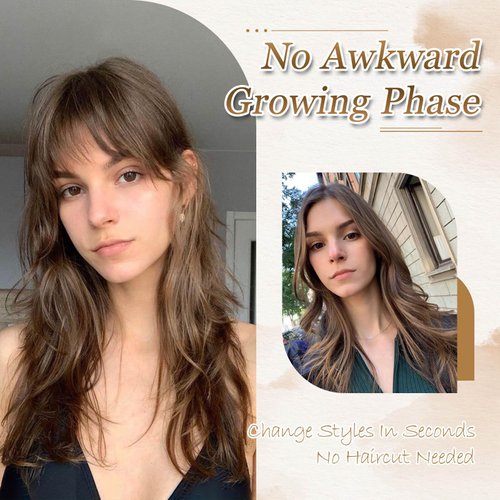 Megito Clip in Bangs, 360° Fake Bangs Hair French Bangs Clip in Hair Extensions, Black Brown Hair Bangs Toppers for Women Wispy Bangs with Hairpieces Clip in Bangs for Daily Wear