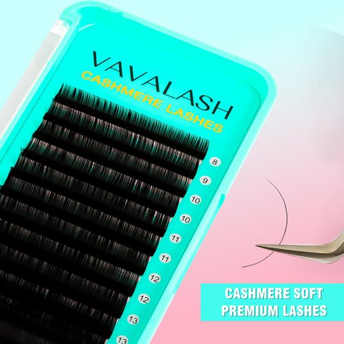 VAVALASH Cashmere Lashes 0.03/0.05/0.07 Premium Lashes Volume Eyelash Extensions 8-20MM Individual Silk Lashes, Soft Super Matte Black Professional Lashes Extension Tray Supplies (0.05-D-8-15MM)