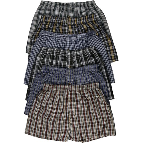 ToBeInStyle Men's 3 Pack Classic Multicolored Checkered Woven Boxer Shorts w/Button - Medium