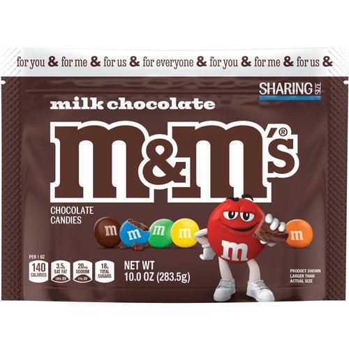 M&M'S Milk Chocolate Candy, Sharing Size, 10 oz Resealable Bag
