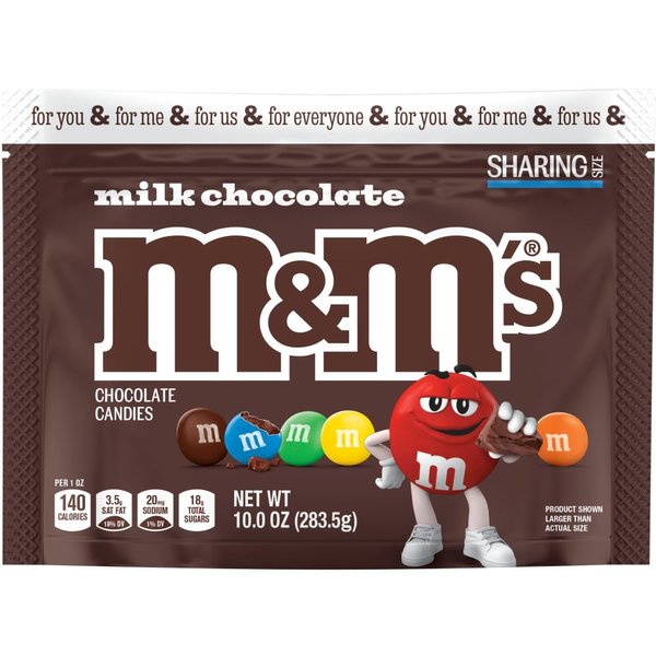 M&M'S Milk Chocolate Candy, Sharing Size, 10 oz Resealable Bag