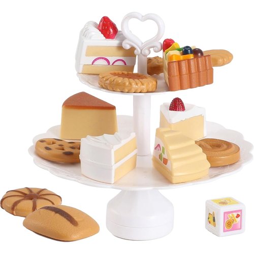 14 Pieces Cookies and Desserts Tower Playset | Toy Food | Pretend Play Kitchen Food Toy for Kids' Playtime Tea Party Dessert Foods for Girls Ages 3 4 5 6 Gift for Birthdays, Parties, Christmas