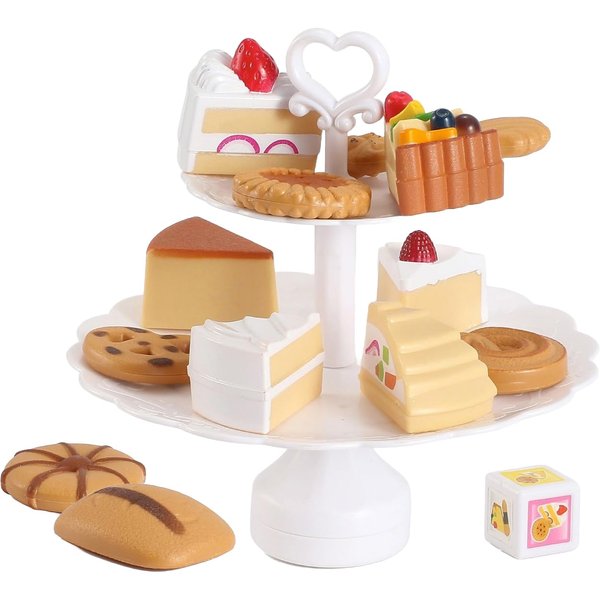 14 Pieces Cookies and Desserts Tower Playset | Toy Food | Pretend Play Kitchen Food Toy for Kids' Playtime Tea Party Dessert Foods for Girls Ages 3 4 5 6 Gift for Birthdays, Parties, Christmas