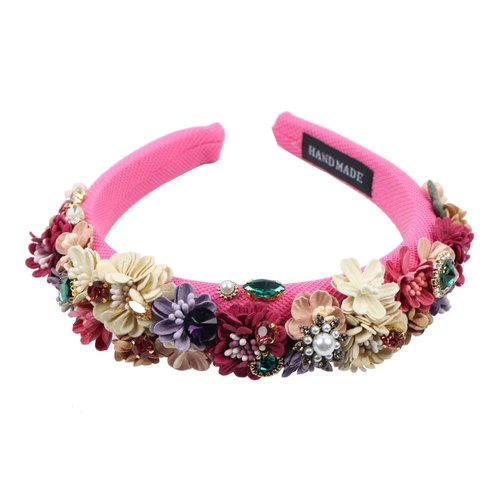 Pearl Flower Sponge Headbands Full Cover Chunky Bead Crystal Stone Hair Accessories for Women Rhinestone Hairband Hair Band (rosy)