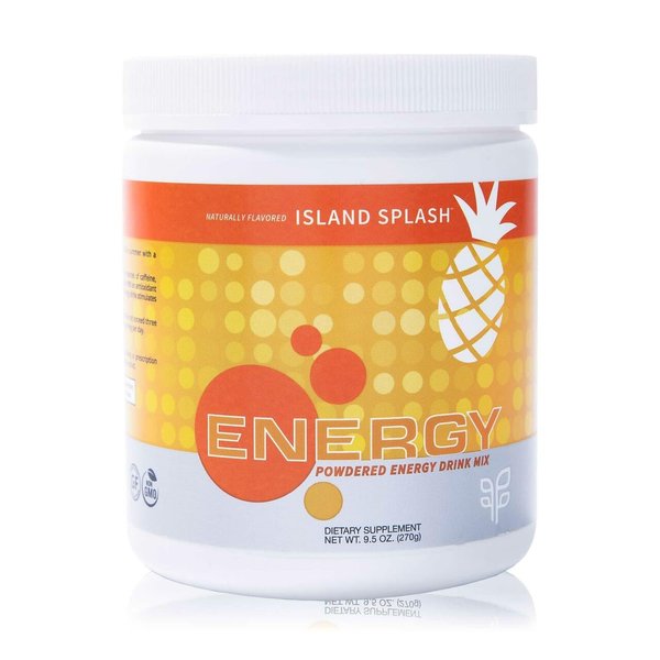 PURE | Energy | 9.5 oz Tub of Island Splash | Natural Energy Drink Powder for Water | Vitamin C, B, A, E, Zinc | Natural Caffeine from Coffee Bean & Green Tea Leaf | Ashwagandha for Adrenal Health