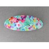Aqua pink green barrette floral oval plastic curved hair clip 3.25 inches long 1.25 inches wide flowers