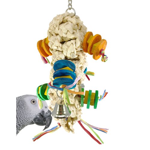 Bonka Bird Toys 1855 Lanyard Chew Fish 12" x 6", Medium Parrot Chew Forage Cage Toy, Ringneck, Quaker, African Grey, and Similar Sized Birds