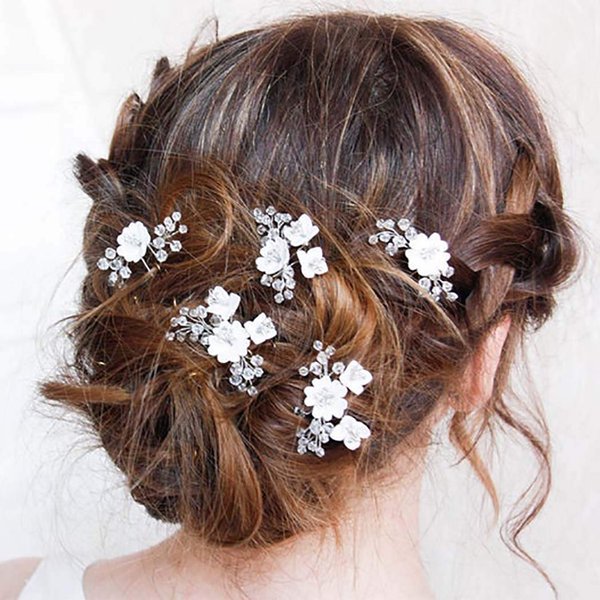 Unicra Flower Bride Wedding Hair Pins Silver Bridal Hair Pieces Rhinestone Hair Accessories Prom Hair Clips for Women and Girls (Pack of 5)