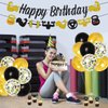 Gym Birthday Party Decorations Black and Gold Fitness Themed Party Decorations for Men, Weight Lifting Theme Party Supplies with Fitness Cake Topper Glitter Gym Happy Birthday Banner