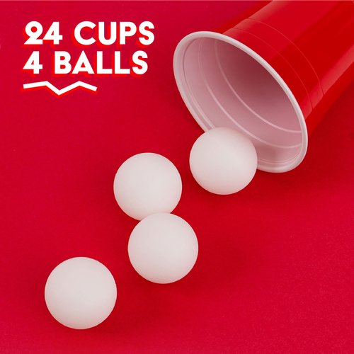 BayView Games Beer Pong Set Complete | 24 Cups & 4 Balls | America's #1 Drinking Game, Reusable