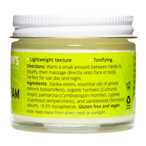 Uncle Harry's Natural Products Ayurvedic Face Cream with Jojoba Esters and Pure Essential Oils of Turmeric, Sandalwood, Palmarosa, and Cypress – For Day and Night Use, Vegan, 2 Fluid Ounce Glass Jar