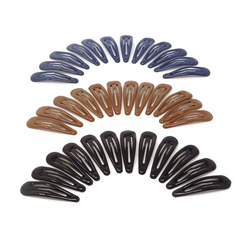 yueton 36pcs Black Blue Brown Glossy Snap Prong Clips Bendy Hair Clips Barrettes for Ladies Girls...