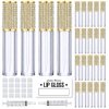 AMORIX 24 Pack Gold Crystal Lip Gloss Tubes with Wand 5ml Empty Lip Gloss Containers Lipgloss Bottles with Stoppers 2pcs Syringes + Free Labels for DIY Lip Gloss Balm