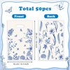 ArowlWesh Blue and White Floral Bird Party Favor Bags - 50Pcs Plastic Sketch Birds Flowers Candy Treat Gift Bag with Handles Blue and White Snack Goodie Bags for Wedding Birthday Party Supplies Decor