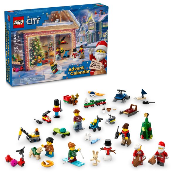 LEGO City 2024 Advent Calendar, Holiday Countdown Gift for Ages 5 and Up, 24 Surprises for Kids, Fun Miniature Christmas Figures with Festive Sweaters, Santa and Mrs. Claus Minifigures, 60436