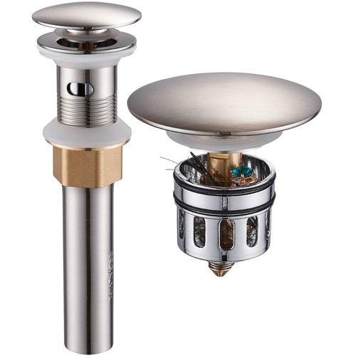 Vessel Sink Drain for Bathroom, Pop-up Drain With Detachable Basket Stopper, Anti-Explosion And Anti-Clogging Drain Strainer, Sink Drain Assembly With Overflow Brushed Nickel, REGALMIX RWF083J