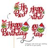 1 PCS Glitter Grinch Happy Birthday Cake Topper Assembled Merry Christmas Grinch Cake Pick for Christmas Theme Baby Shower Kids Birthday Party Cake Decorations Supplies Red