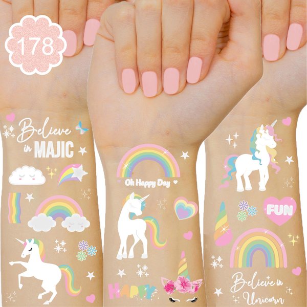 Premium Unicorn Rainbown Temporary Tattoos – 178+ Iridescent Foil Styles – Perfect for Kids Unicorn Rainbown Birthday Party Supplies, Pool Parties & Crafts - for Kids, Girls Boys & Adults