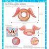 CoTa Global Inflatable Angel Wings Pool Float Ring, Confetti Transparent Lounger for Summer Pool Party Fun Beach Lake - UV Resistant Vinyl Water Tube Toy - Glitter Rose Gold