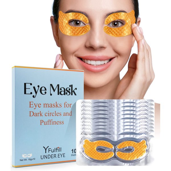 YFulfill Collagen Under Eye Patches for Dark Circles and Puffiness Gold Color, Collagen Eye Masks Skincare for Puffy Eyes Gold Color