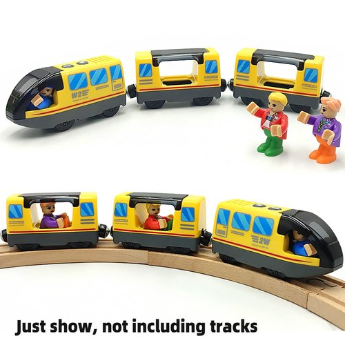DSHMIXIA Battery Operated Train for Wooden Train Track Set Toys for 3 4 5 Year Old Boys Kids Action Locomotive Train Magnetic Connection (without Battery) (Yellow)