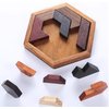 Wooden Hexagon Puzzle for Kid Shape Pattern Block Brain Teaser Puzzles Wood Block Puzzle Geometric Tangram Puzzle Blocks Game STEM Montessori Educational Gift for Kids (Classic Brown)
